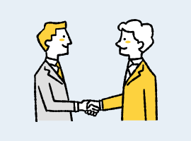 イラスト：向かい合い、握手している2人のスーツの男性社員
